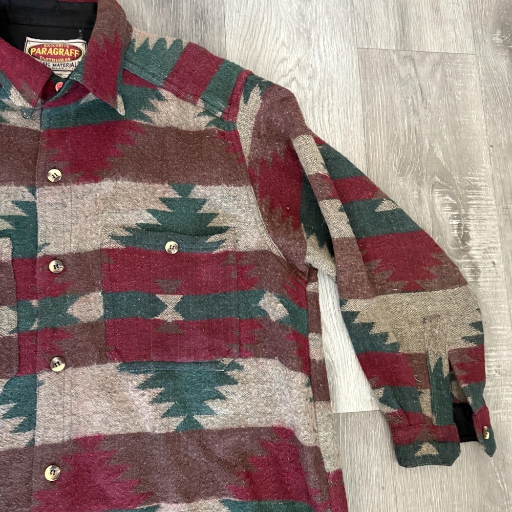 Vintage Paragraff Shirt Mens Small Aztec Southwest Wool Blend Button Up 90s - Picture 8 of 13